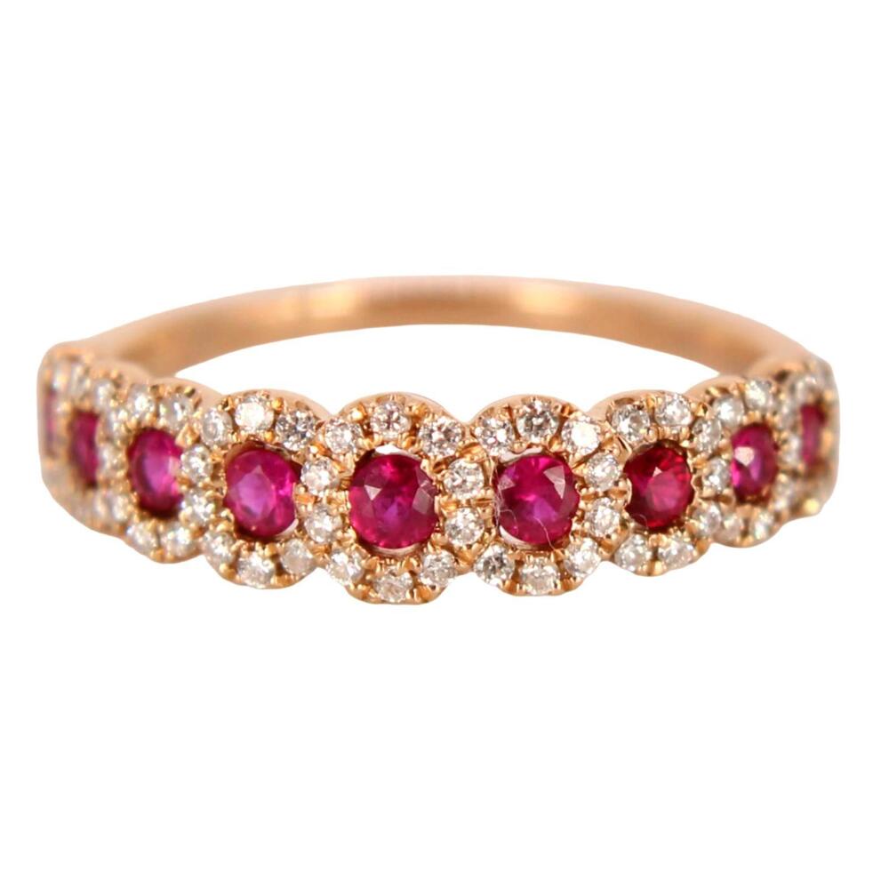 LeVian 18k Yellow Gold Natural Ruby Diamond Stacker Ring Size 5.25